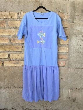 ​Vintage Johnny Was Embroidered Fish Mixed Media Drop Waist Maxi Dress Large